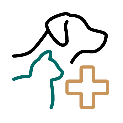 a dog, cat and cross on a white background