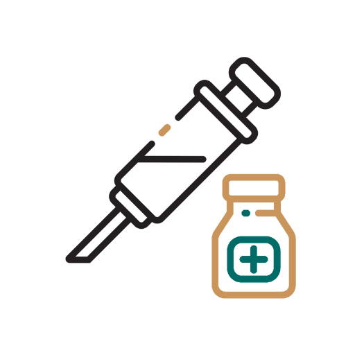 a syringe and a bottle of medicine on a white