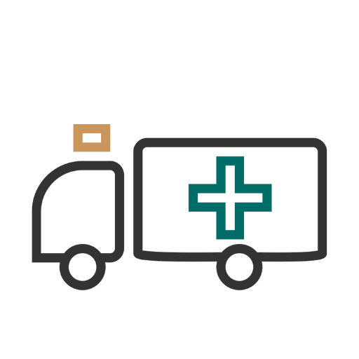 an ambulance truck with a cross on it