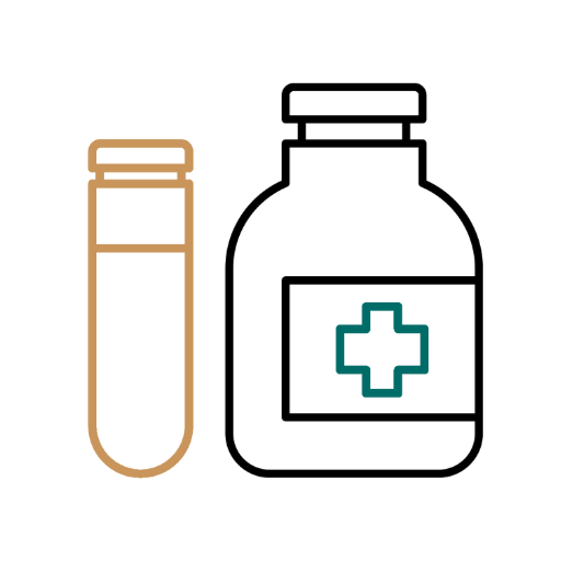 an illustration of a medicine bottle and a test tube
